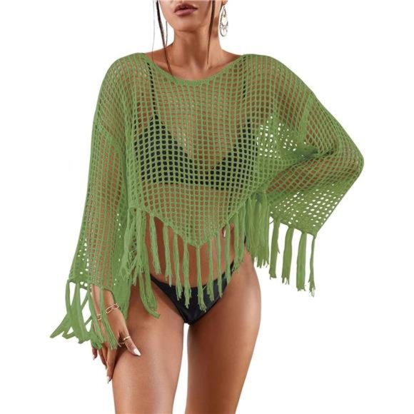 Crochet Cover Up for Women Hollow Out Swimsuit Coverup Long Sleeve Beach Top - Picture 1 of 6